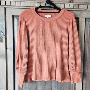 Madewell Brushed Rib Pleat Long Sleeve Shirt Top | Size S Afterglow Red